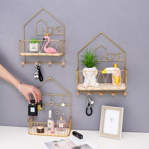 Creative Iron Gold Storage Racks Hanging Bathroom Collecting Shelf House Storage Rack Display Craft Shelves Wall Decaration