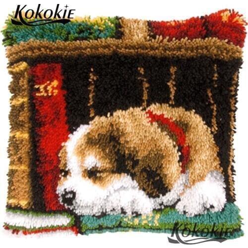 Cartoon dog diy carpet Latch Hook Pillow Kits 3d Needlework Unfinished Crocheting Rug Kits Yarn Handmade Embroidery Pillowcase