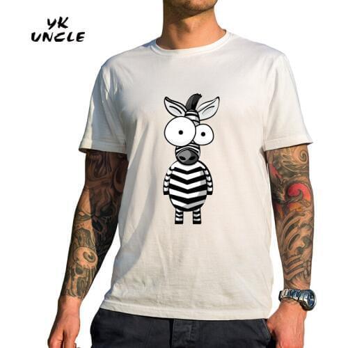 YK UNCLE Brand Clothing Cute Zebra Printed T-Shirt Men White T Shirt Mens Fashion Nale T Shirts Casual 100% Cotton Tshirt S-XXXL