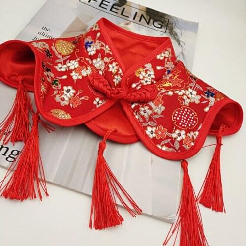 Chinese Style Dog Clothes Bib Cape Small Dog Bib Cat Scarf Shawl Cloak Tassels Button Embroidery Design Pet Dog AccessoriesZA685