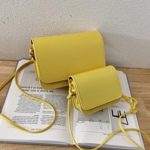 New Fashion Girl Solid Color Women Textured Mini PU Crossbody Small Bag Two Piece Set With Flap 2021 2039