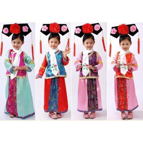 2015 New Chinese Ancient Princess Costume For Girl Children The Qing Dynasty Princess Clothes Kids Chinese Traditional Costume