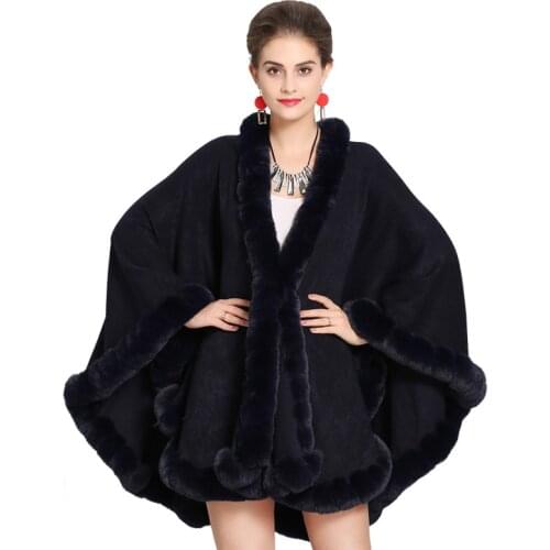European And American-Style Autumn And Winter New Style Plus-sized Imitation Fox Fur Collar Knitted Shawl Cape Coat