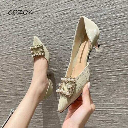 Square Button Crystal OL High Heels Sexy Ladies Women 2021 Fashion Women High Heels Casual Elegant Heels