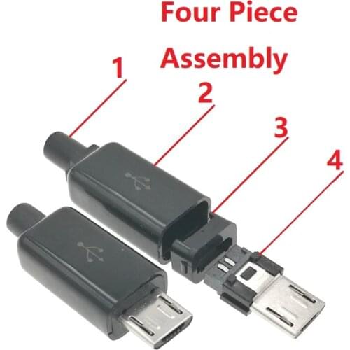 2Sets DIY Micro USB Type B Male 5pin Four Piece Assembly Connector Plug Socket