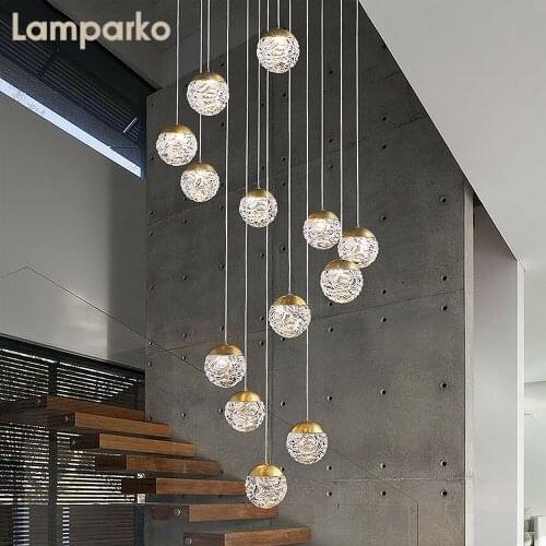 Modern Chandelier Lighting LED Nordic Clear Glass Orb Pendant Light Art Deco Indoor Foyer Hanging Lamp Interior Kitchen Island