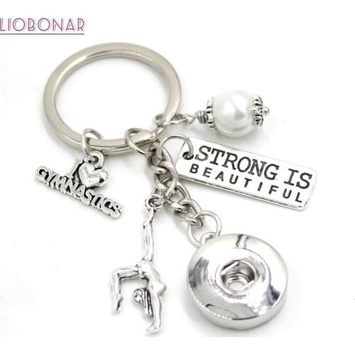 I love Gymnastics Key Chain GYM Keychain Handbag Charm Key Ring For GMY Gifts Bijoux Snaps Jewelry