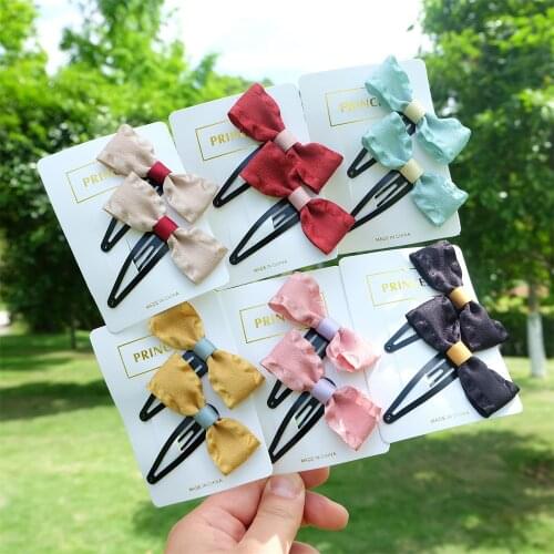 2Sets Color Ribbon Bowknot Hair BB Clips For Girls Women Barrettes Princess Hair Accessories Fashion Hairpins Cute Headdress New