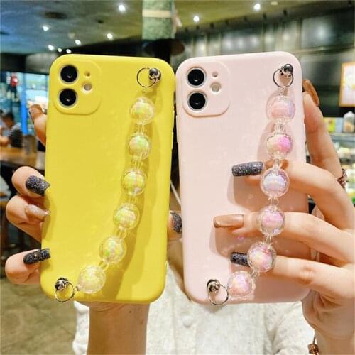 Camera Protection Wrist Chain Phone Case For iPhone 11 12 Pro Max Mini X XR XS Max 7 8 Plus SE 2020 Solid Soft TPU Silicon Cover