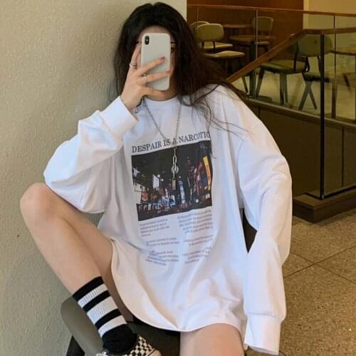 2021 new autumn long-sleeved t-shirt women loose Korean sweet and spicy style high street top bottoming shirt T-shirt