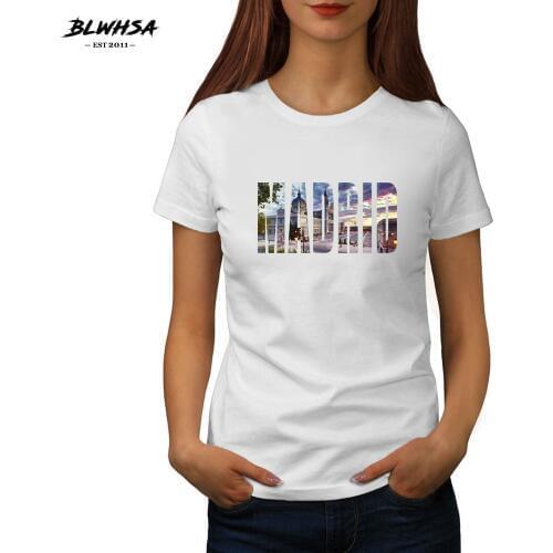 BLWHSA New Madrid Print T Shirt Women Spanish City Of Madrid 100% Cotton tshirt Fashion Clothing Funny Womens T-shirt