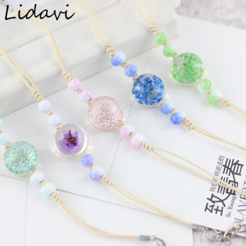 Lidavi New Boho Vintage Charm Bracelet Handmade Real Dry Flower Glass Ball Weave Adjustable Bracelets Bangle for Women Fashion