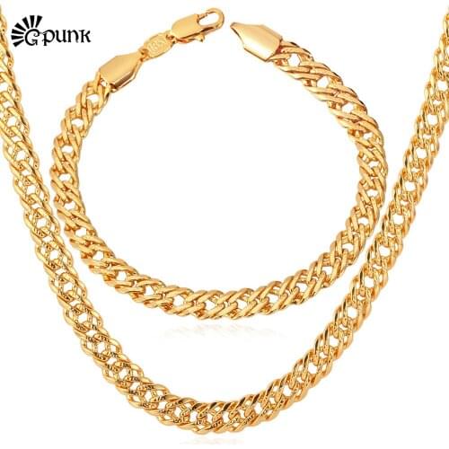 Gold Necklace Set Men Fashion Jewelry Trendy Stamp Gold //Rose Gold color Necklace Bracelet Party Jewelry Set S533