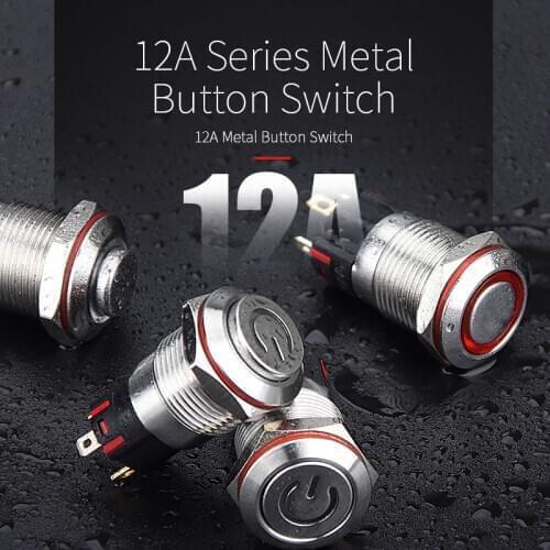 12MM micro Ring power led switch 12V 24V 220V waterproof IP67 latching momentary Metal Push Button Switch
