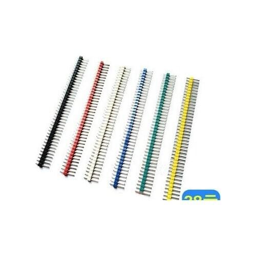 200PCS 40 Pin 1x40 Single Row Male 2.54 Breakable Pin Header Connector Strip for Arduino Black Red Blue Yellow Green White