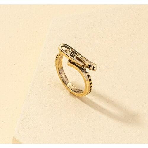 2021 Ins Antique Gold Zipper Hip-hop Rock Irregular Minimalism Finger Rings Trendy Korean Fashion Women Party Jewelry