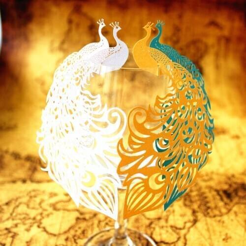 60PCS Laser Cut Phoenix Wine Glasses Cards Place card Gift Card Peacock Wedding Favor Birthday Party Decoration guest name cards