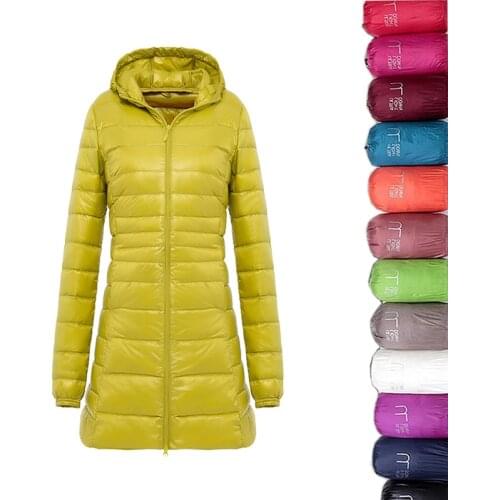 7XL Women Long Down Jackets Ultra Light Hooded Duck Down Coat Portable Puffy Winter Coat for Women Windproof Down Parkas