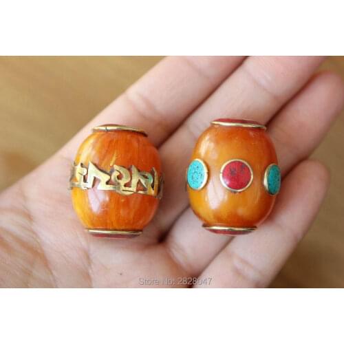 BD210 Nepal Handmade Beads 28mm*24mm Big Oval Shape Beads Mantras Shell Beads For Jewelry Making 2 PCS Beads Lot