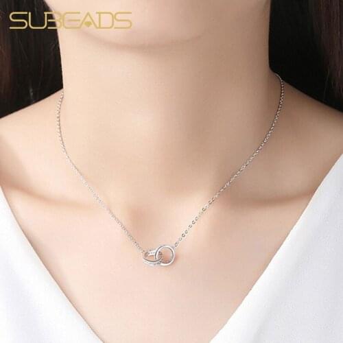Subeads Double Rings Link Pendant Necklace for Women Couple Girlfriend Wife Love Necklace Choker Fine Jewelry Gift