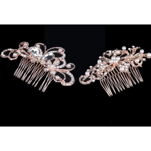 2021 Hot Bridal Crystal Hair Comb For Women Rose Gold Jewelry Flower Combs For Famale Wedding Party Pearls Butterfly Access J0Z6