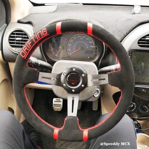Classic Suede Leather 350MM Racing Sport Mo Steering Wheel With Mo Horn Universal 14 Inch Racing Car Sport 70mm Steering Wheel