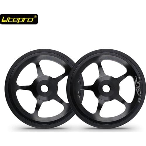 Litepro 2 pcs Easy Wheels Ultralight Aluminum Alloy Easywheels for Modified Folding Bike Portable Push Wheel Bearings Bike Wheel