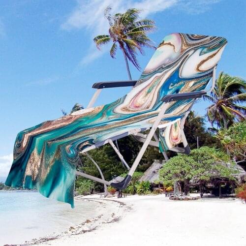 New Printed Marble Lounge Chair Beach Cover Microfiber Swimming Pool Bath Towel for Lazy Chair With Pockets