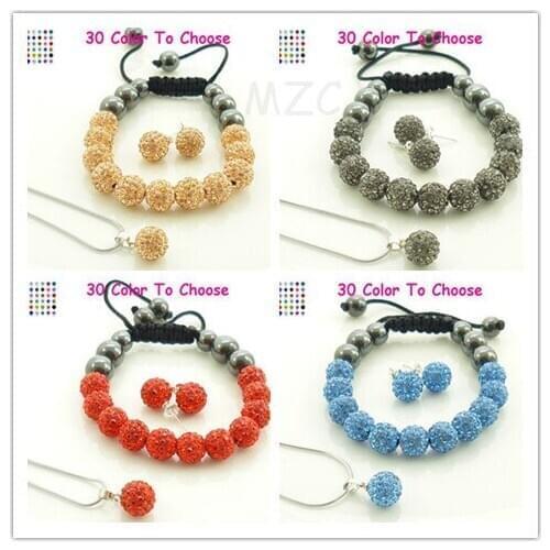 Ugh5ng Mix 10mm b5375424 Crystal VED Silver Plated crystal Set Bracelet Stud Earring Necklace Pendant
