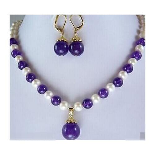 White Pearl jade Necklace Earring sets