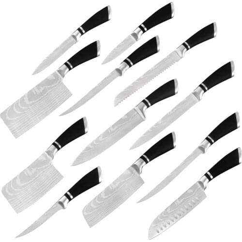 XYj New Pattern Stainless Steel Kitchen Knife Set 12 Pcs Cooking Knife Set Fruit Utility Santoku Chopping Slanghtering Knife