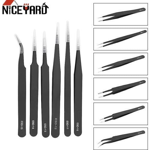 NICEYARD Anti Static Tweezers Set 6Pcs/Set Precision Industrial Repair Tweezers for Watch Jewelry Mobile Phone Electronics