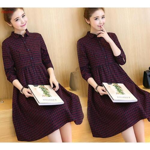 Spring Autumn New Maternity Dress High Waist Loose Long Plaid Long Sleeve Dresses Pregnancy Clothes For Pregnant Women dresses