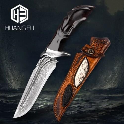 Guzheng Damascus knife fixed blade outdoor knife handmade knife military knife wilderness survival knife key knife
