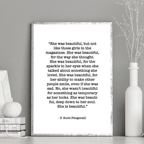 She is Beautiful Quote Print Fitzgerald Poem Poster Modern Inspirational Wall Art Canvas Painting Minimalism Picture Home Decor