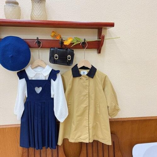 Dress Turn Down Collar Knee Length Cotton Pleat Regular New Casual Simple Lovel Delicate Spring Autumn Children Clothes for Girl