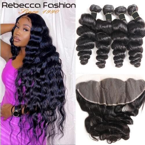 Rebecca Loose Wave Human Hair Bundles With Frontal 3 Bundles Loose Wave With Frontal Brazilian Hair Weave Bundles With Closure