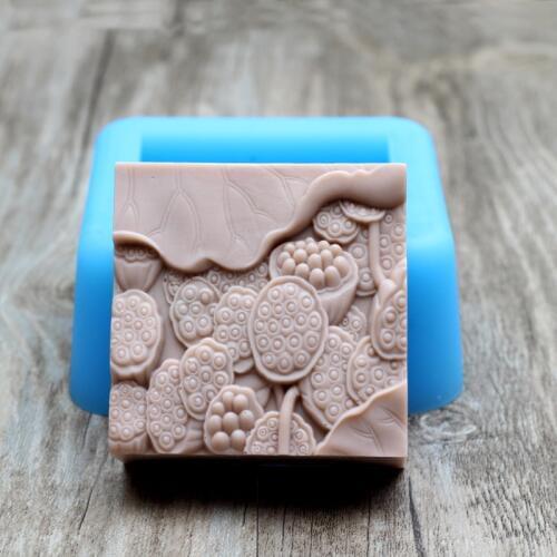 Silicone Soap Mold Square with Lotus Pattern for Handmade Chocolate Candy Mold Soap Making Mould