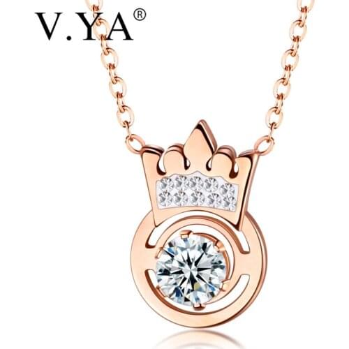 V.YA Stainless Steel Necklace Rose Gold Crown Jewelry Pendant Necklaces Accessories Clavicular Chain Women Jewelry Dropshipping