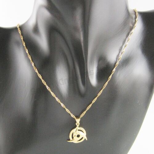 Order 10$ GET FREE SHIPPING /- YELLOW GOLD GP 18" LINK NECKLACE & CARVED BLADE WHEEL Mysterious PENDANT