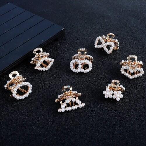 Pearls Hair Pins Hair Ornaments Trendy Hair Clip Shiny Rhinestone Crab Hair Claws For Women Girl Accessories Headwear