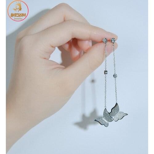 Akizoom Sweet Stud Earring Stainless Steel Butterfly for Women Silver Color Fashion Earrings Jewelry Birthday Gift Freeshipping
