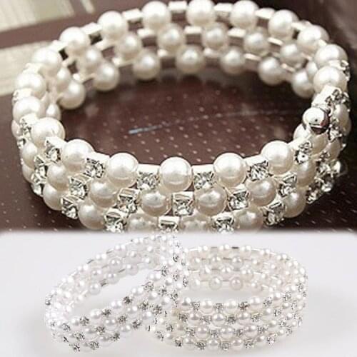 Newly Arrival Trendy And Charming Multilayer Stretchable Simulated Pearl Woman Bracelet 2 Styles