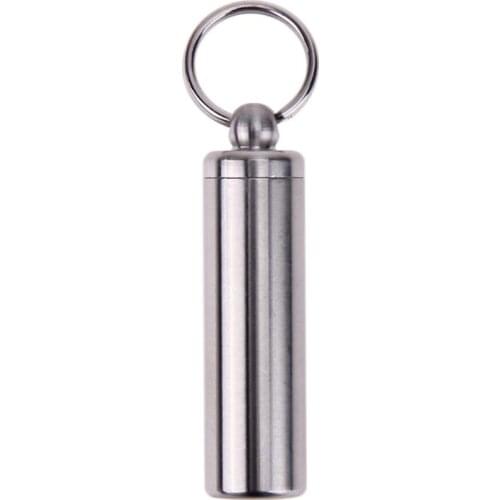 1pc Waterproof Pills Container Survival Waterproof Pills Box Container Stainless Steel Medicine Bottle Keychain
