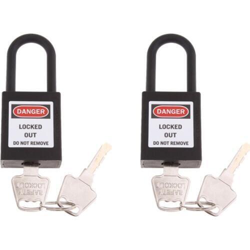 2 Pcs Insulated Shackle Safety Padlock Lockout Tagout Padlocks Lock, Keyed Different Padlock, Durable - 90mm Black