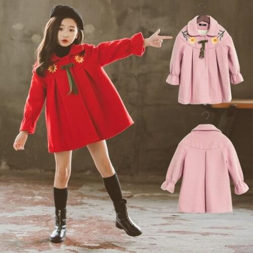 2018 New Girl Fashion Coat Winter Jacket Kids Girls Flower Embroidered Thicken Warm Coats Children Overwear Clothes