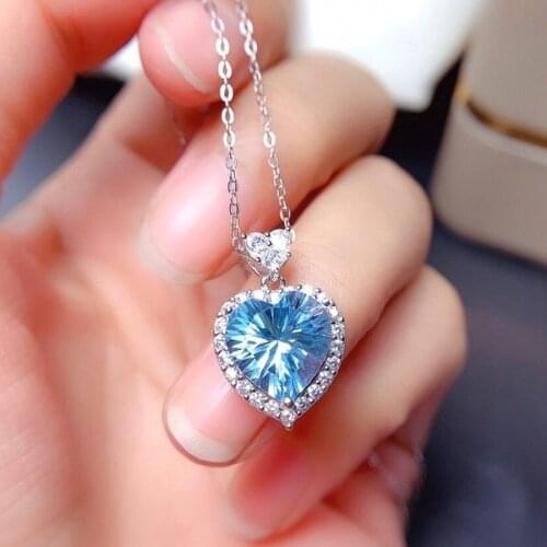 2021 New Simulation Sea Blue Topaz Zircon Stone Pendant Necklaces for Women Temperament Necklaces Rings Jewelry Set