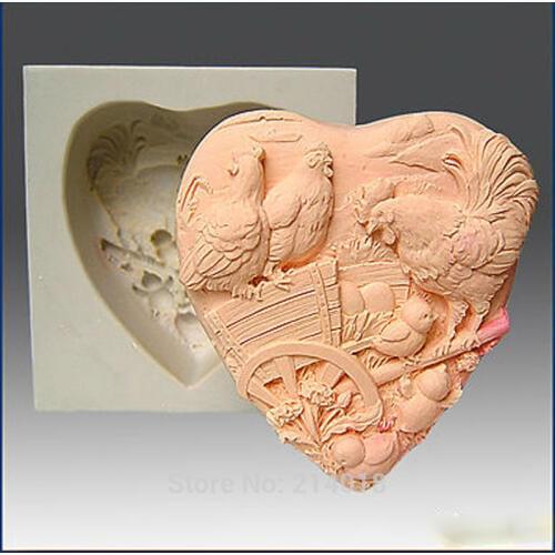 2D Silicone Soap Mold Country Chickens on Farmyard Heart Good Quailty Handmade Soap Making Molds Aroma Stone Moulds PRZY 001
