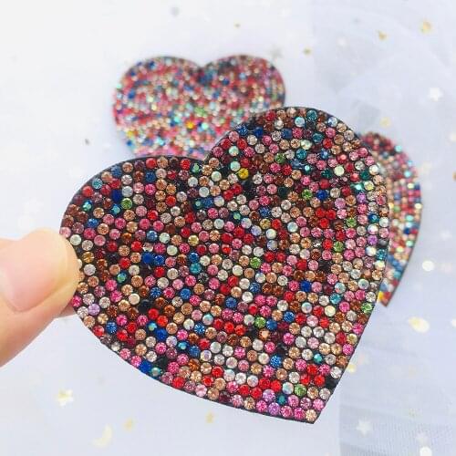 6pcs Large Heart Patches Rhinestone Crafts Supplies Hair Bow Making Supplies DIY Flat Back Resins for Hair Bow Sewing Supplies