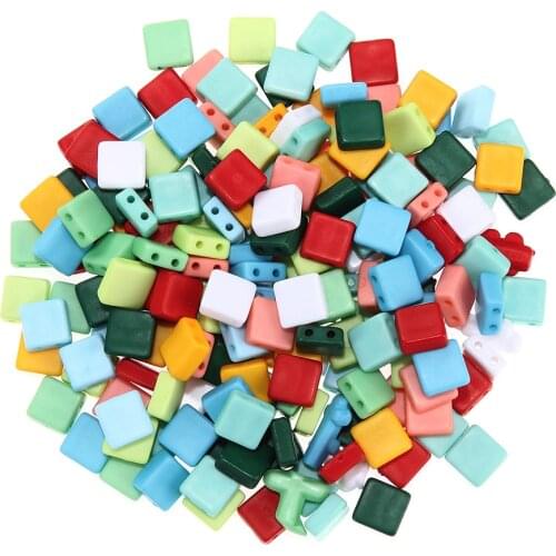 Potosala 100pcs Acrylic Double Holes Spacer Beads Colorful Square Seed Beads For DIY Bracelet Jewelry Accessories Making 9*9mm